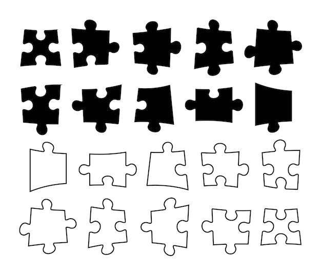 Set of puzzle pieces isolated on white background. Jigsaw puzzle with pieces. Vector design template
