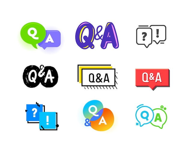 Set of q and a icons, question and answer concept. uppercase letters, speech bubbles and faq communication chat symbols for infographic, media content isolated on white background. vector illustration