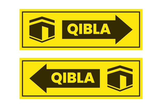 set of qibla sign direction for mosque or prayer room isolated