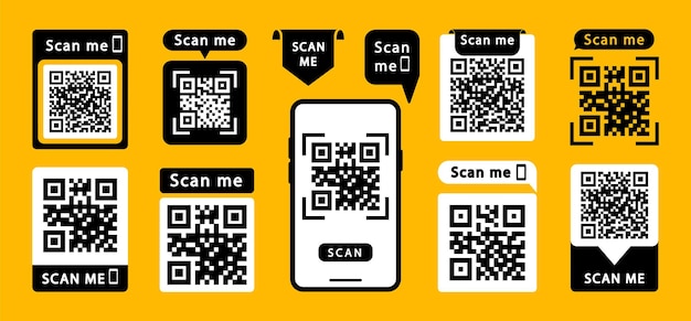 Set of qr codes with inscription scan me with smartphone