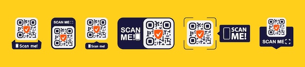 Set of QR codes with scan me inscription with phone Qr code for payment ewallet web mobile app UI UX design element Inscription scan me Barcode scan for smartphone Mobile payment and identity