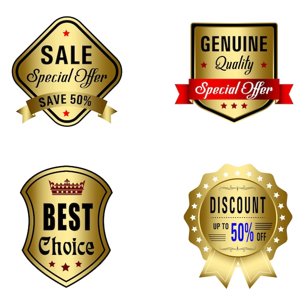 set of quality badges and labels design elements golden badge labels and laurel retro vintage