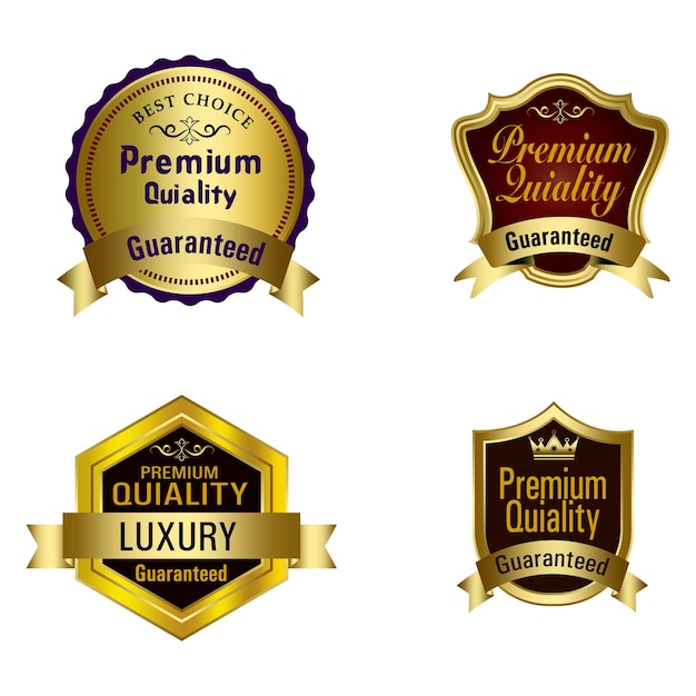 Set of Quality Badges and Labels Design Elements Golden badge labels and laurel vintage collection