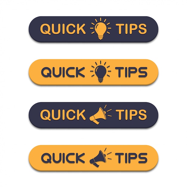 Set of quick tips with megaphone and lightbulb in a flat design