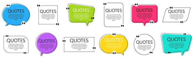Set of quote frames. speech bubbles with quotation marks, isolated on white background. blank text box and quotes. blog post template. vector illustration.