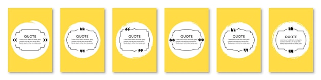 Set di modello di cornici di citazione su sfondo banner con cerchio grunge. raccolta di caselle di citazioni di testo