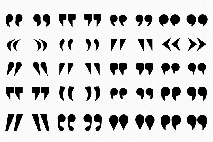 Vector set of quote mark quotes icon quotemarks outline speech marks inverted commas or talking marks collection talk bubble speech icon black quotes icon