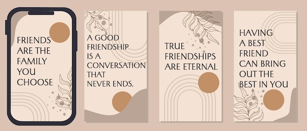 Set of quote templates for social network stories. brown aesthetic style design. abstract background