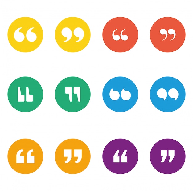 Vector set of quotes icons inside multicolored circles