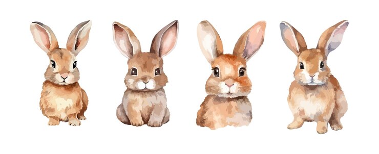 Set of rabbit or bunny watercolor isolated on white background Vector illustration