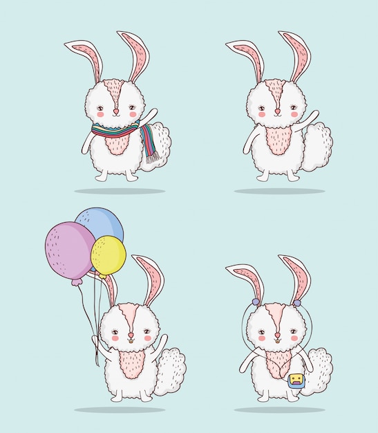 Набор кролика милого зверька с воздушными шарами и шарфом