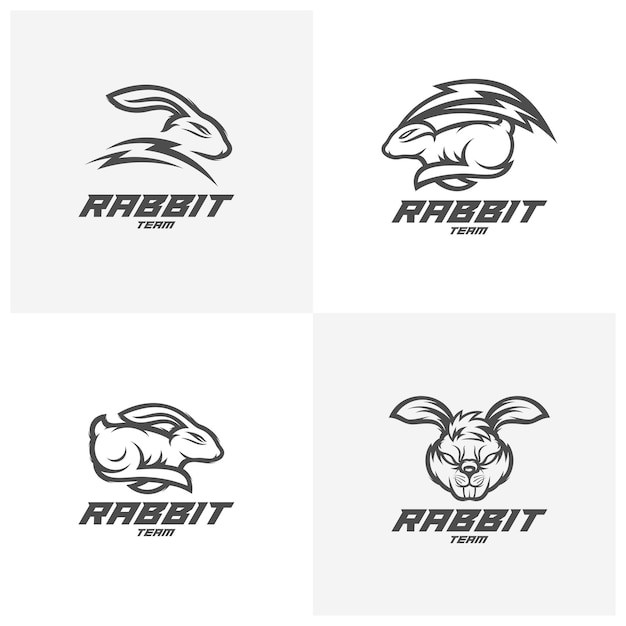 ウサギのロゴのテンプレートのセットベクトル現代の頭のウサギのロゴのベクトル