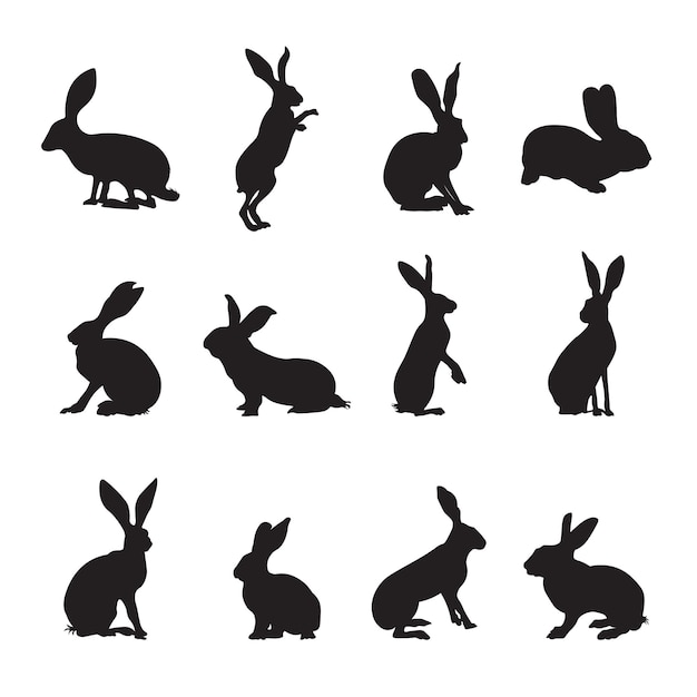 Vector set rabbit silhouette vector illustration.