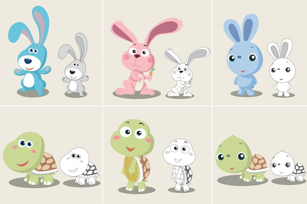 Vector set of rabbit turtle cartoon