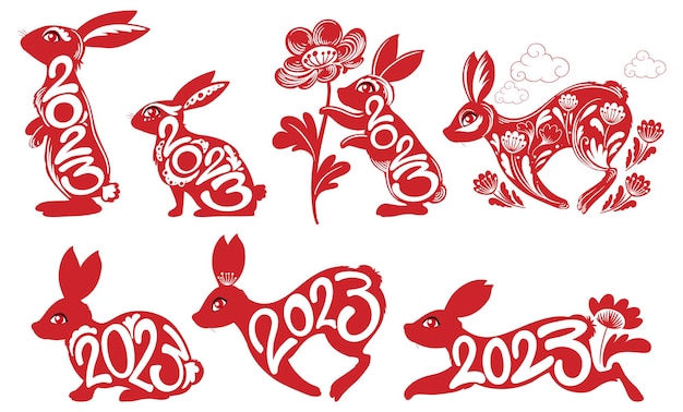 Set of rabbits in Chinese style