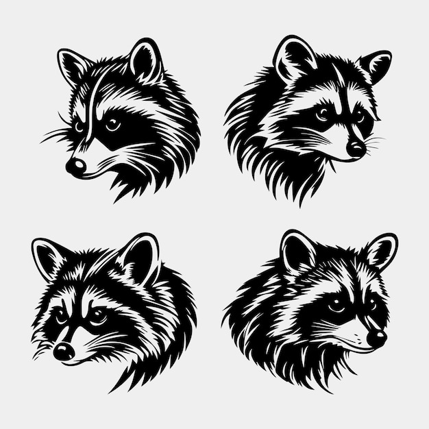 set of raccoon head vector logo