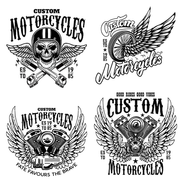 Set racer embleem sjablonen met motorfietsmotor