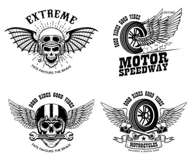 Vector set of racer emblem templates with motorcycle motor