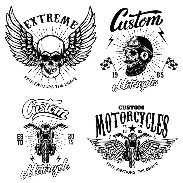 Set of racer emblem templates with motorcycle motor