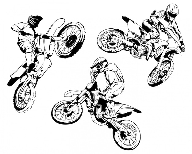 Vector set of racer motorbike. collection of silhouettes of riders on a motorcycle in different poses.