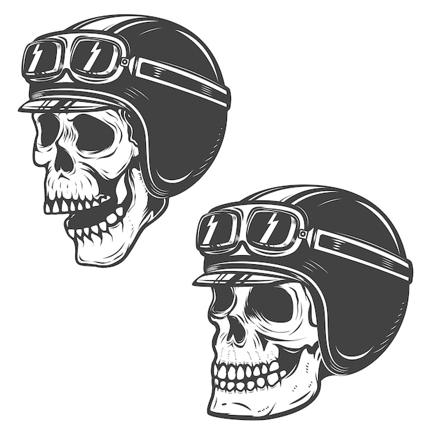 Set of racer skulls  on white background.  elements for , label, emblem, poster, t-shirt.  illustration.