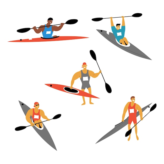 Set of racing kayak paddlers canoe sprint sportsmen