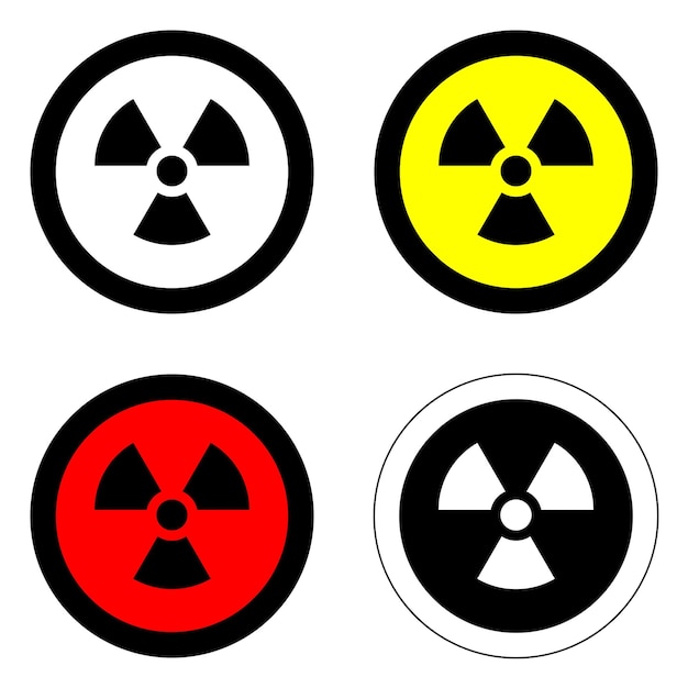 Vettore set icona radioattiva giallo nucleare segnale a cerchio di colore diverso segnale di avvertimento isolato simbolo di pericolo