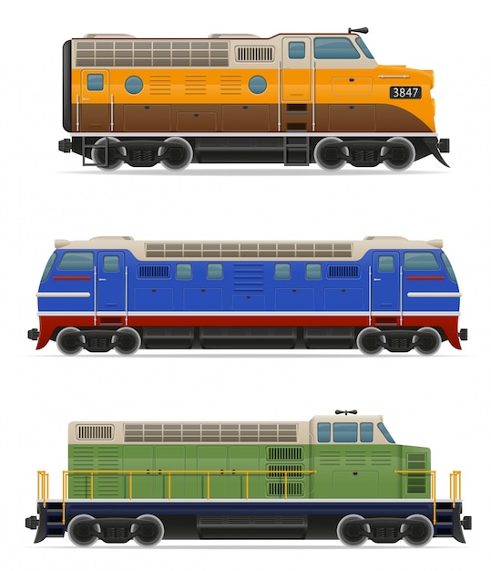 Set of railway locomotive train vector illustration