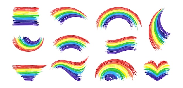 Set of rainbow hand drawn different shapes