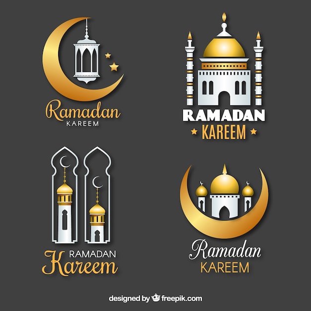 Set of ramadan badges in realistic style