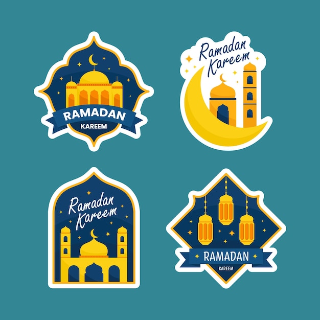 Vector set of ramadan badges or stickers with muslim elements