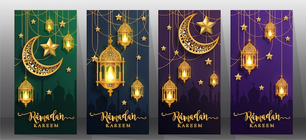 Set ramadan kareem groet banners.