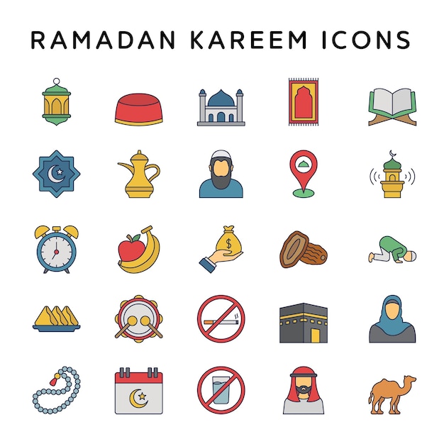 A set of ramadan kareem icons.