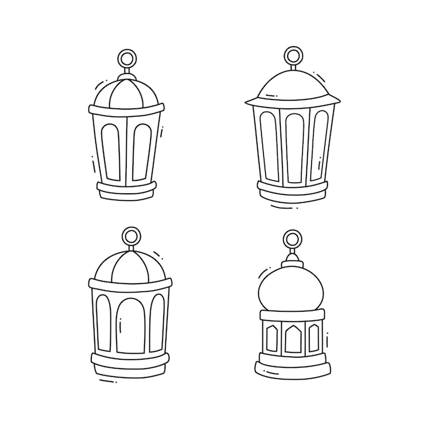 Set Ramadan Lantern Lineart geïsoleerd op een witte achtergrond