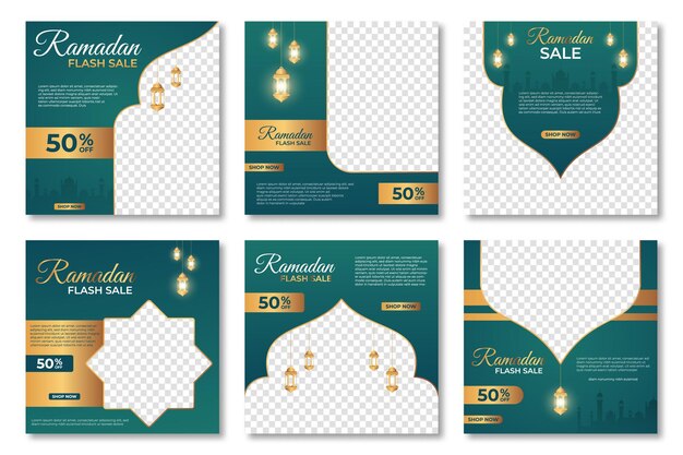 Set di modello di banner di vendita ramadan banner quadrato moderno per la pubblicità sui social media adatto per post sui social media post instagram e annunci web su internet illustrazione vettoriale