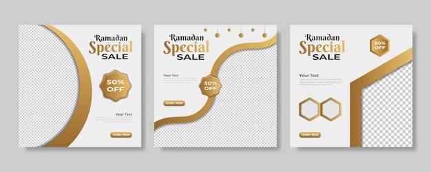 Набор шаблонов постов в социальных сетях для продвижения веб-баннера Ramadan Sale Banner Векторная иллюстрация