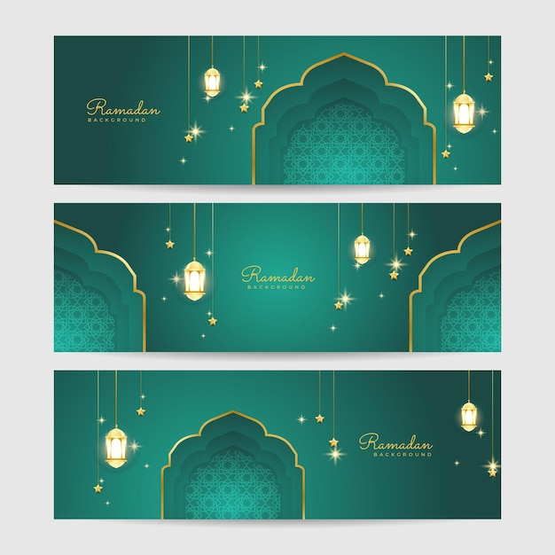 Set of ramadhan green colorful wide banner design background