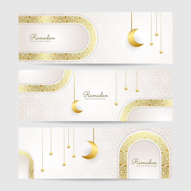 Set of Ramadhan white colorful wide banner design background