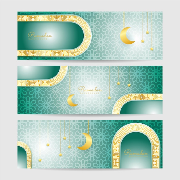 Set of Ramadhan white green colorful wide banner design background