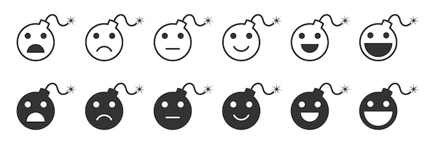 Set of rating emotion bomb faces Bomb emoticon icons Vector illustration