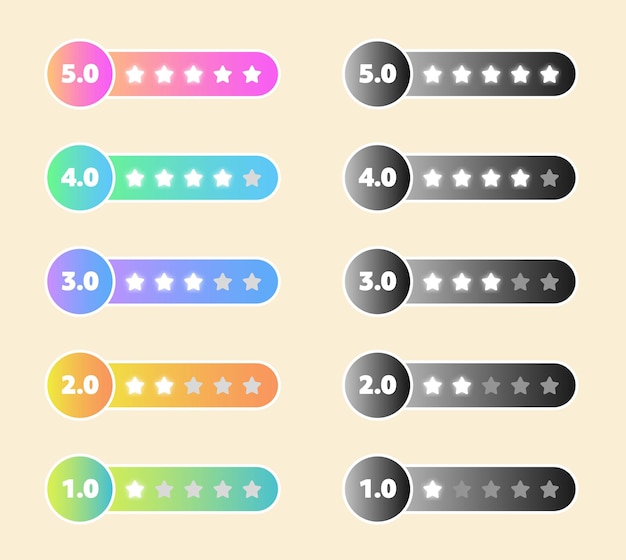 A set of rating icons with 5 stars