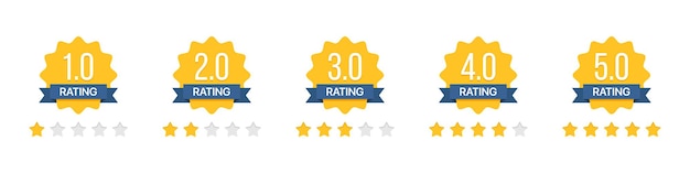 Set of rating stars badges with ribbon in a flat design