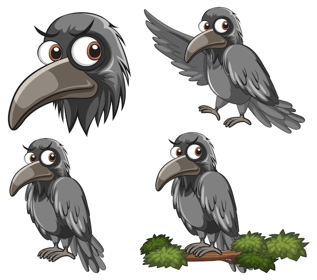 Set of raven cartoon character