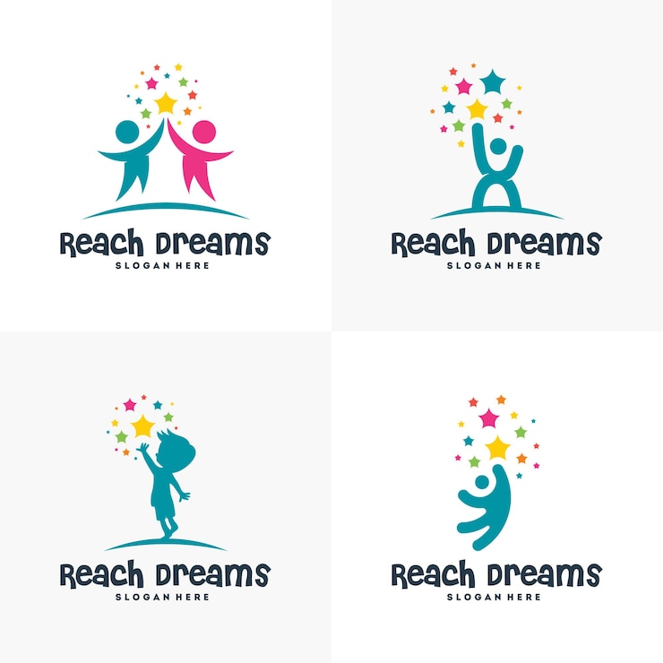 Вектор набор логотипа reaching star, вектор дизайна логотипа онлайн-обучения, логотип kids dream, логотип reach dreams