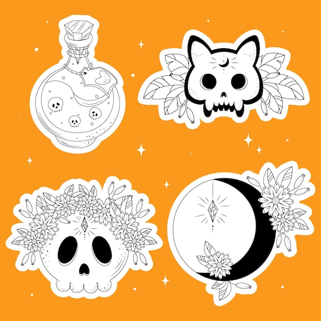 Vector a set of ready-made stickers for halloween, a set of elements for the day of halloween