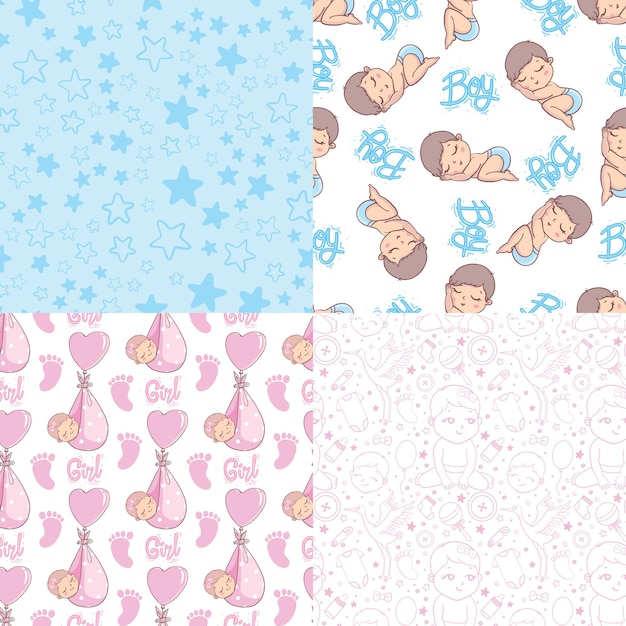 A set of readymade designs for newborns This is a boy It's a girl Vector illustration