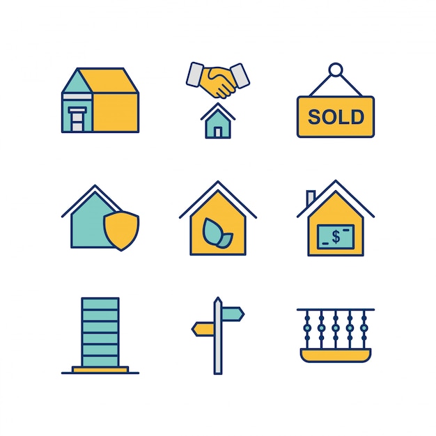 Set of real estate icons isolated on white