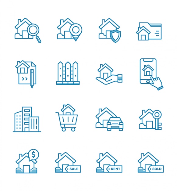 Set of real estate icons with outline style.