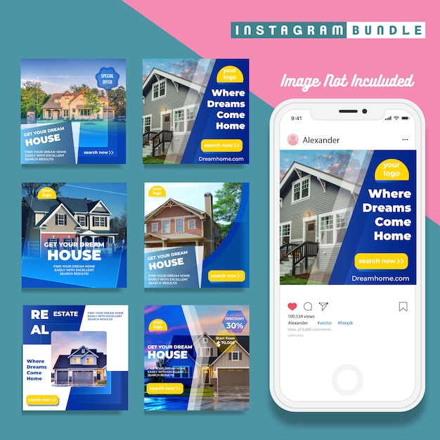 Vector set of real estate instagram post banners