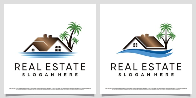 Комплект дизайна логотипа недвижимости для бизнеса с домашним значком и креативным элементом